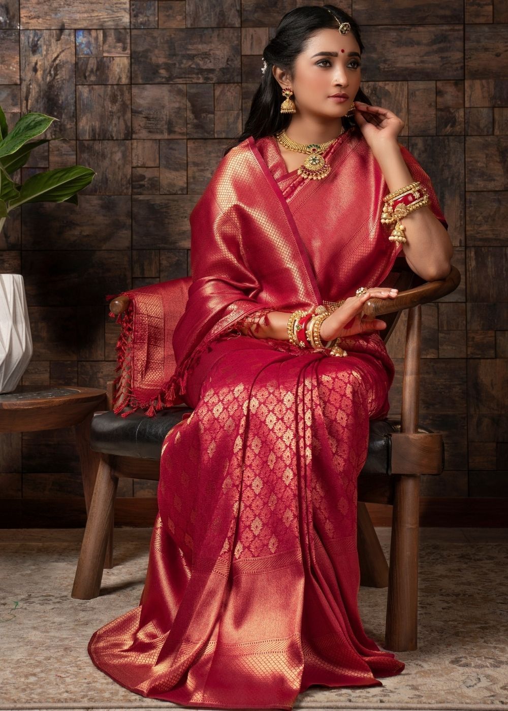 MySilkLove Big Dip O Ruby Pink Zari Woven Kanjivaram silk Saree