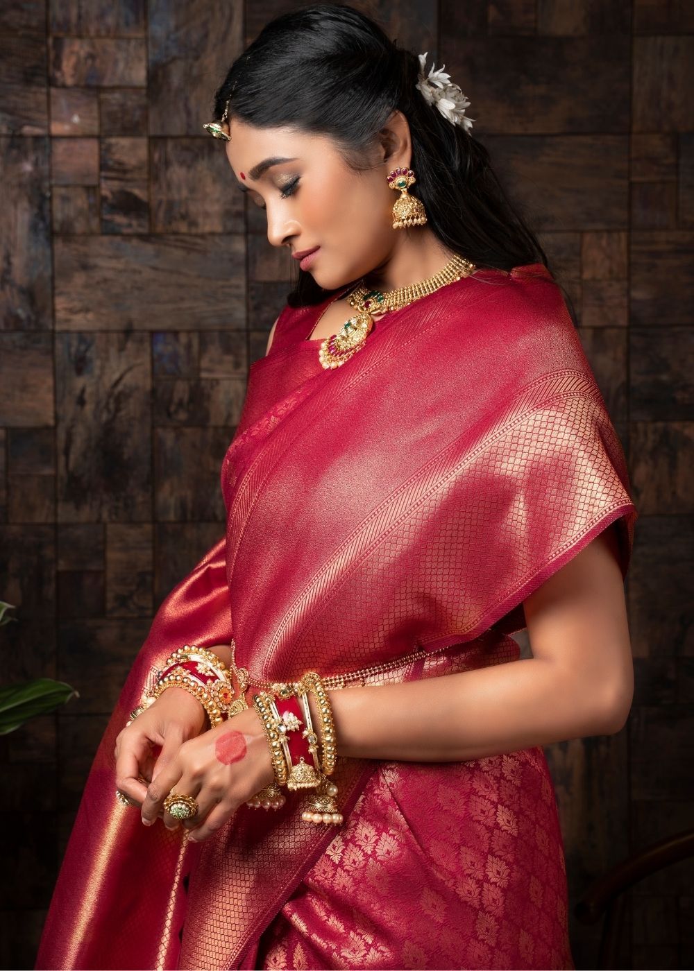 Buy MySilkLove Big Dip O Ruby Pink Zari Woven Kanjivaram silk Saree Online