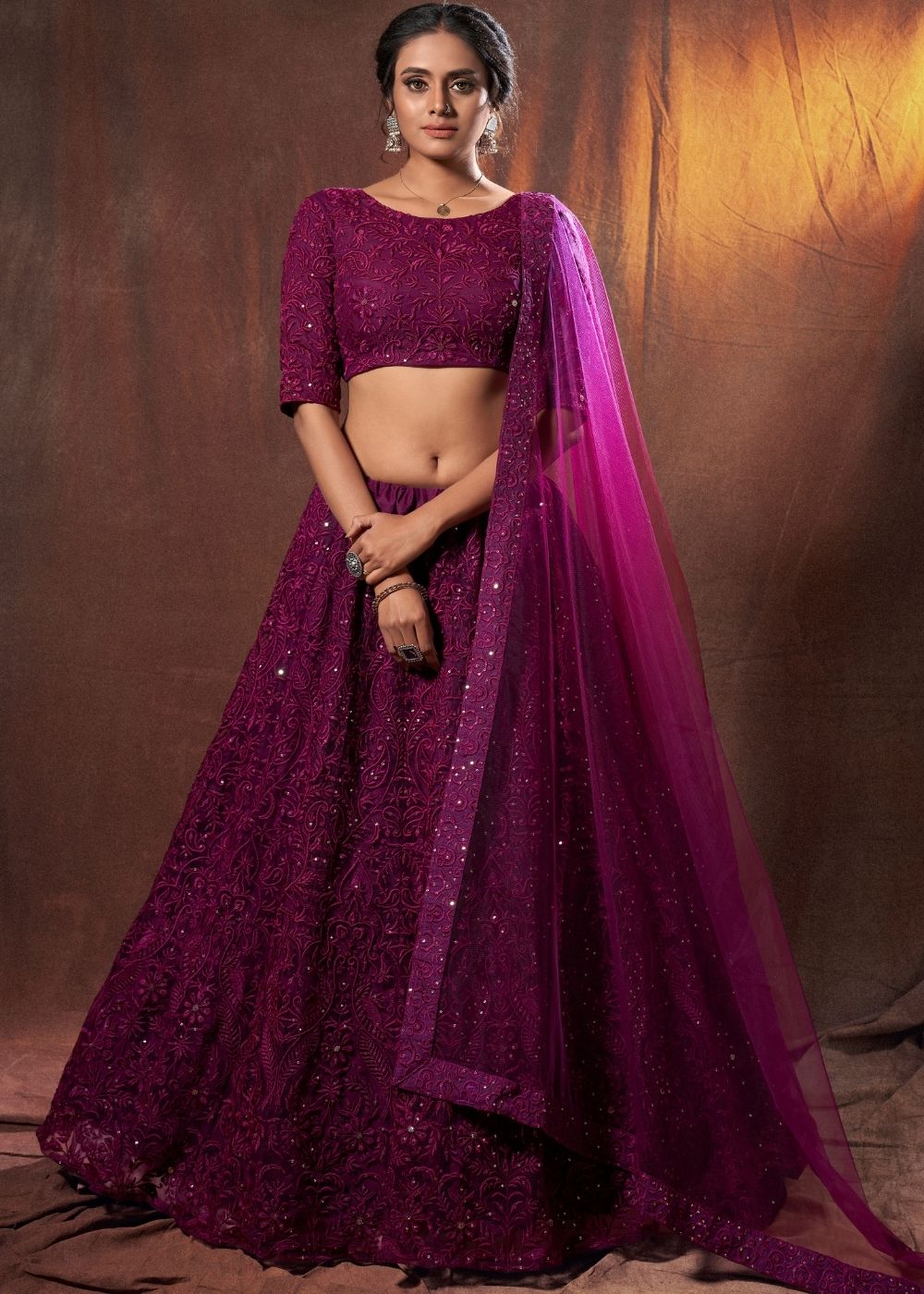 MySilkLove Camelot Purple Designer Soft Net Lehenga Choli