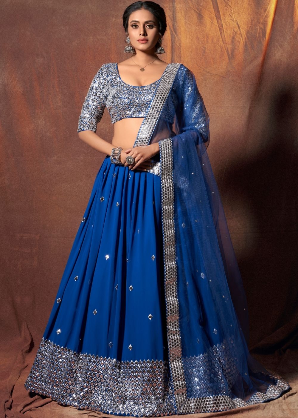 Buy MySilkLove Catalina Blue Designer Georgette Lehenga Online