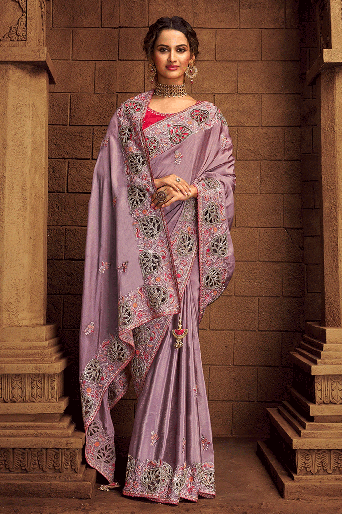 Buy MySilkLove Eunry Purple Zari Woven Organza Saree Online