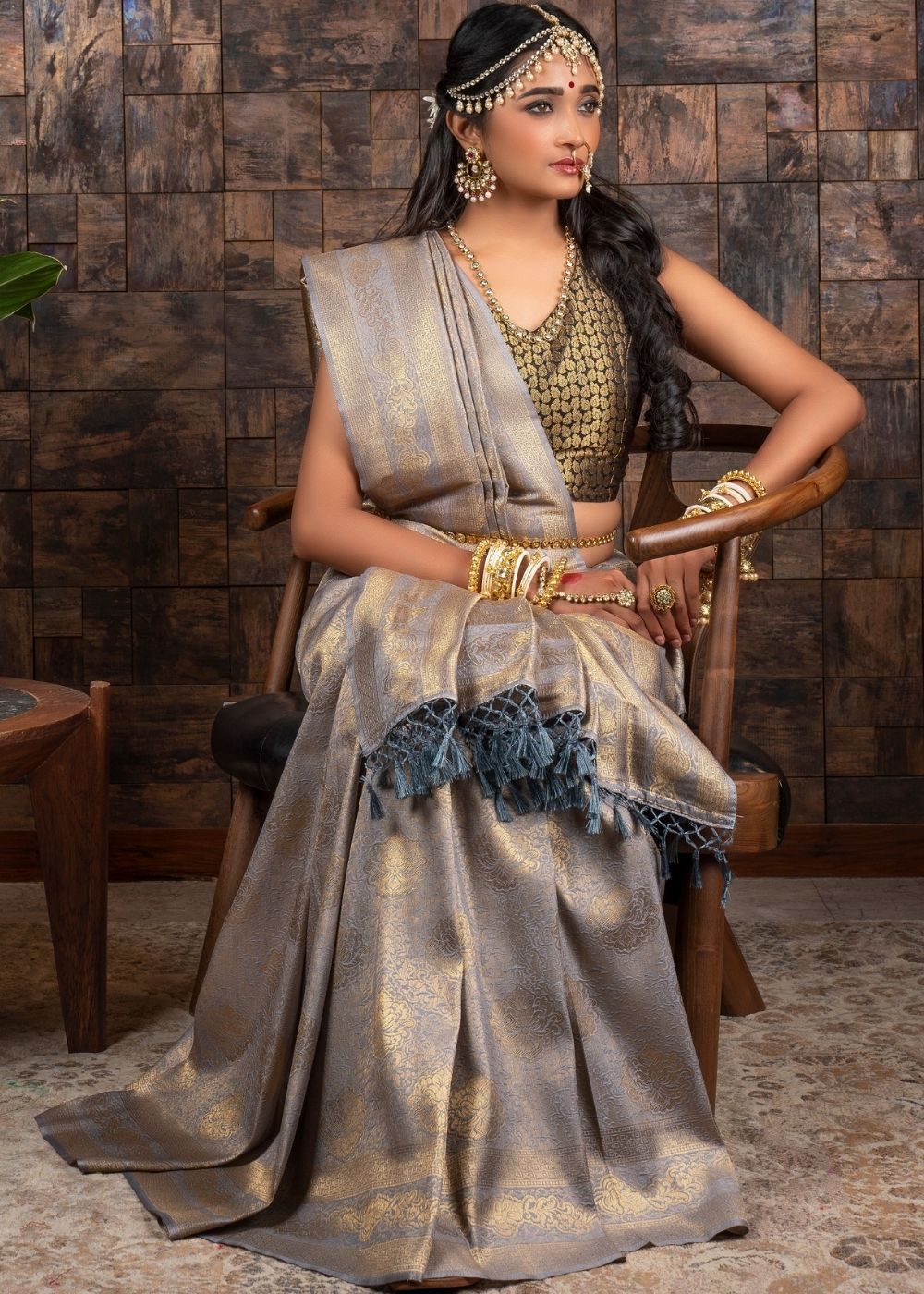 Buy MySilkLove Grey Zari Woven Kanjivaram silk Saree Online