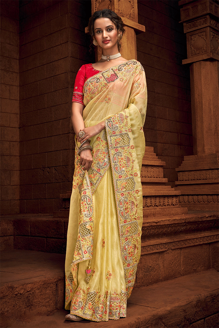 Buy MySilkLove Harvest Gold Yellow Zari Woven Organza Saree Online