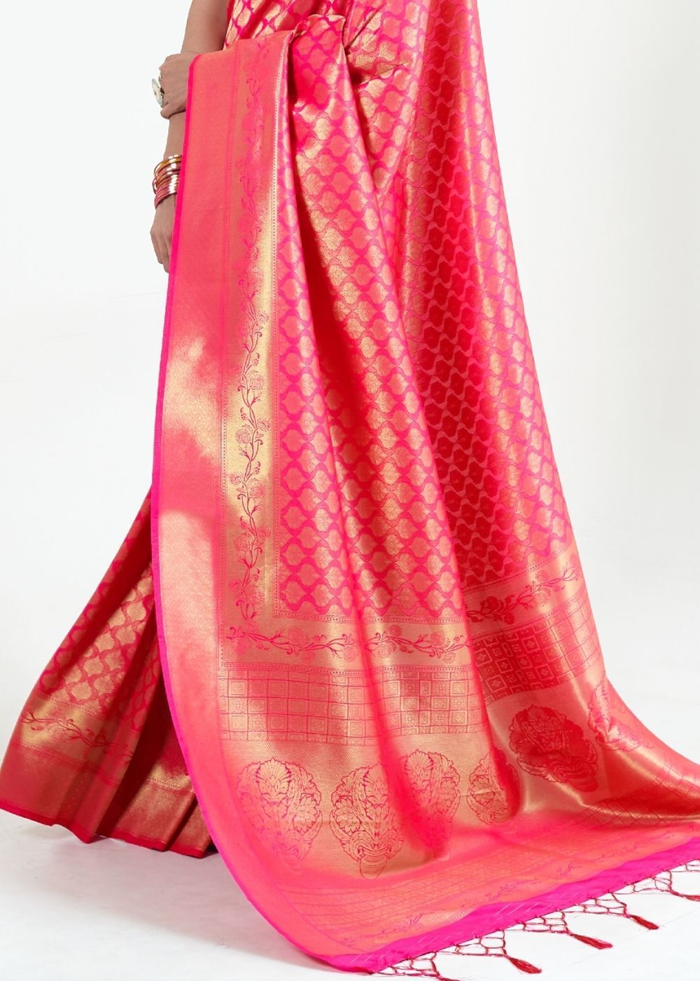 Buy MySilkLove Red Ribbon Pink Zari Woven Kanjivaram Silk Saree Online