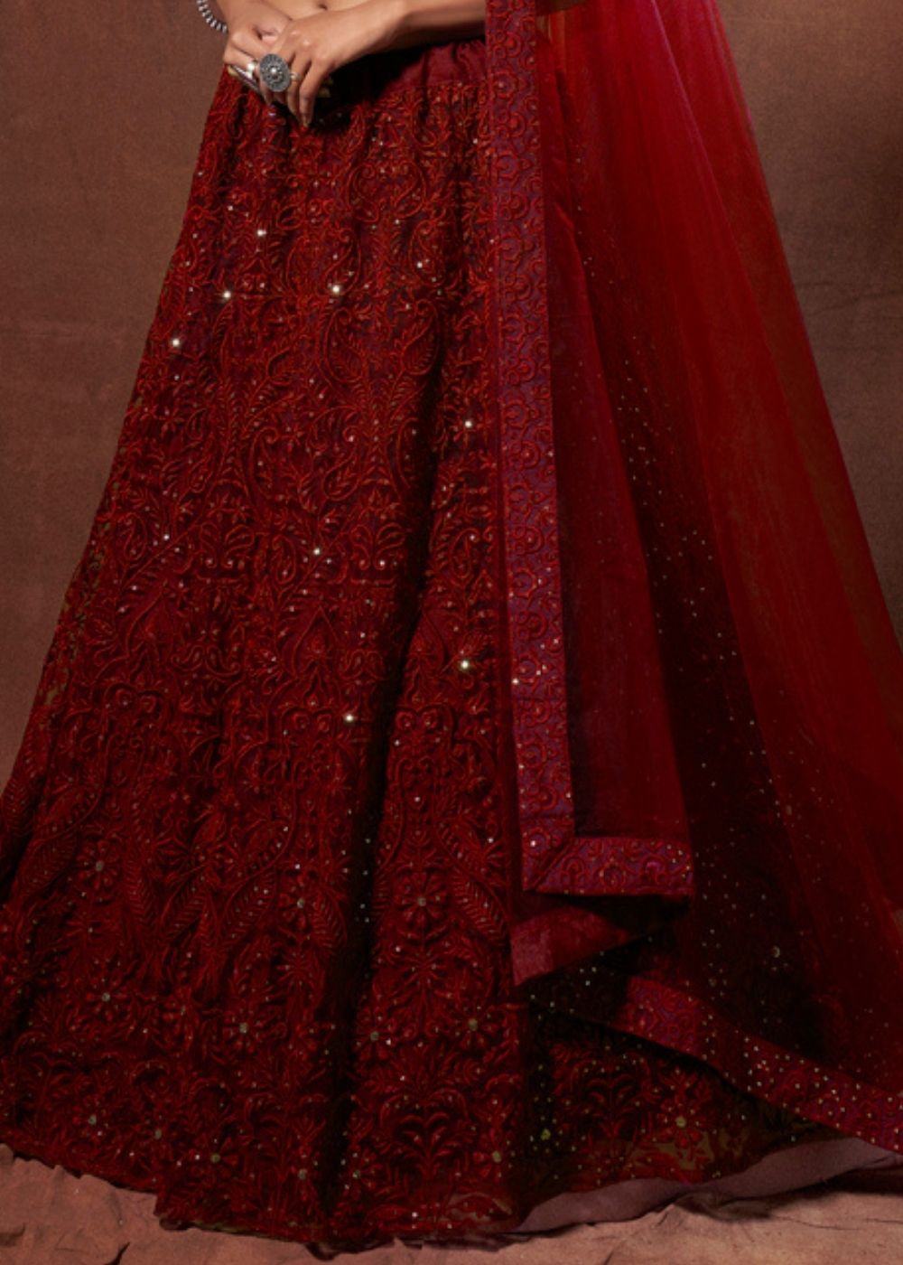 Buy MySilkLove Topaz Red Designer Soft Net Lehenga Choli Online