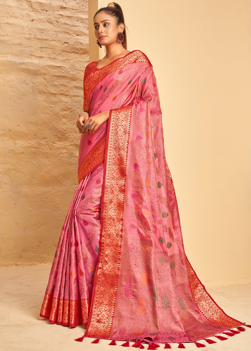 Buy MySilkLove Sundown Pink Woven Banarasi Brocade Silk Saree Online