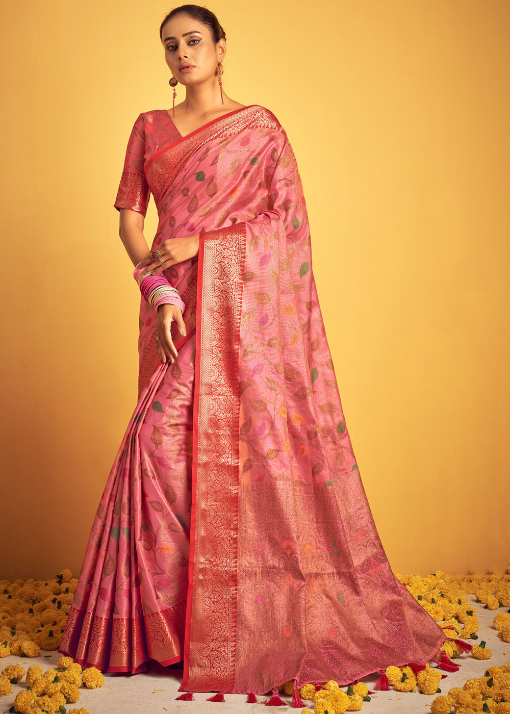 Buy MySilkLove Geraldine Pink Woven Banarasi Brocade Silk Saree Online