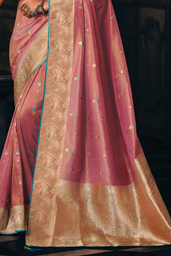 Buy MySilkLove Shimmering Pink Zari Woven Banarasi Saree Online