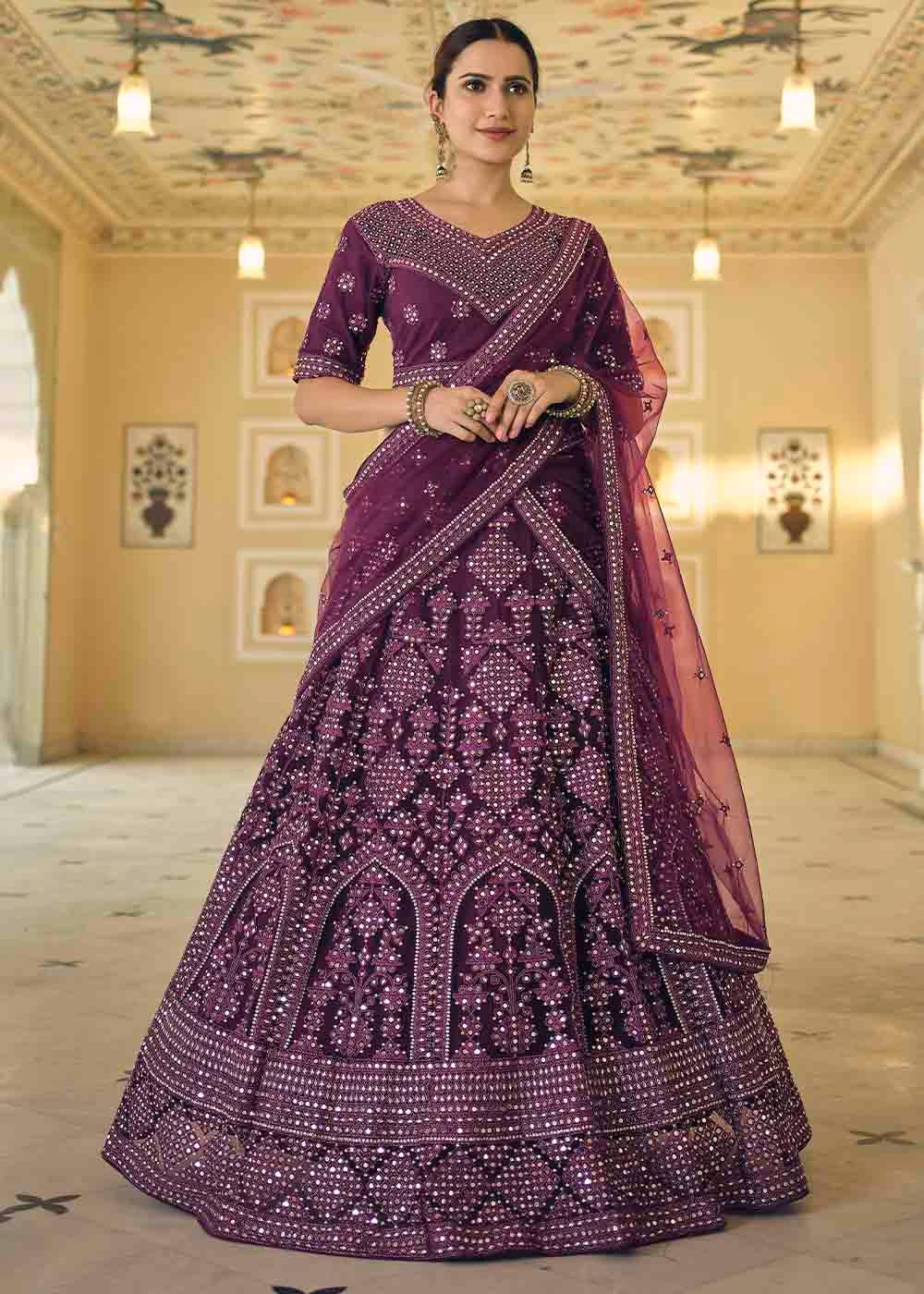 Buy MySilkLove Wine Berry Purple Soft Net Lehenga Choli Online