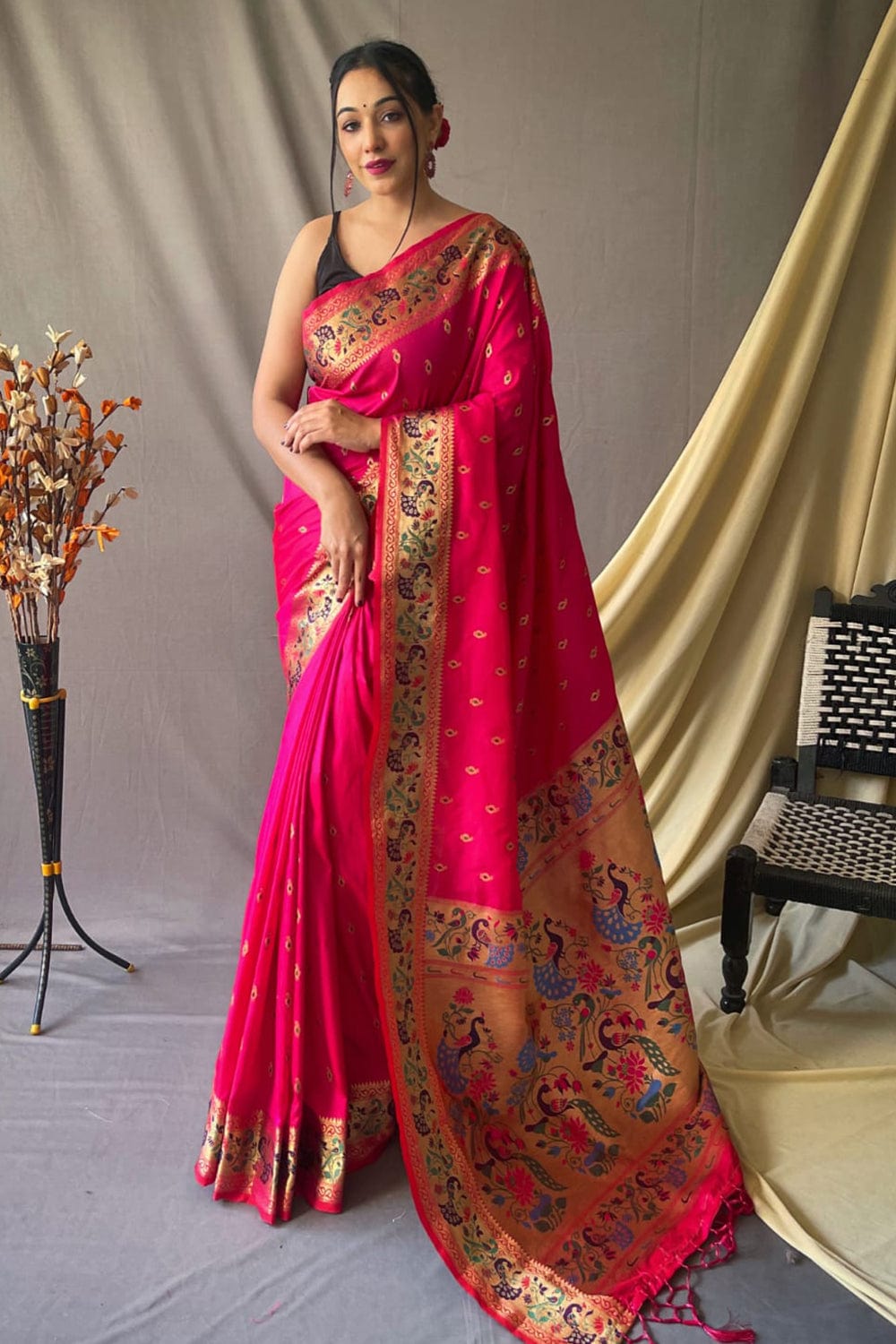 Buy MySilkLove Shiraz Pink Zari Woven Paithani Saree Online