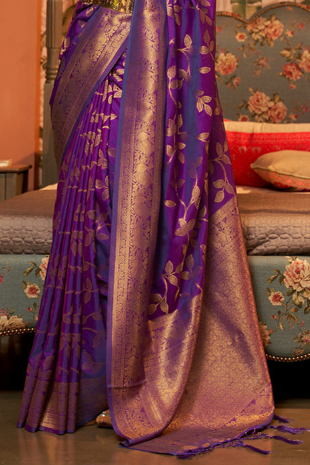 Buy MySilkLove Eminence Purple Zari Woven Kanjivaram Silk Saree Online