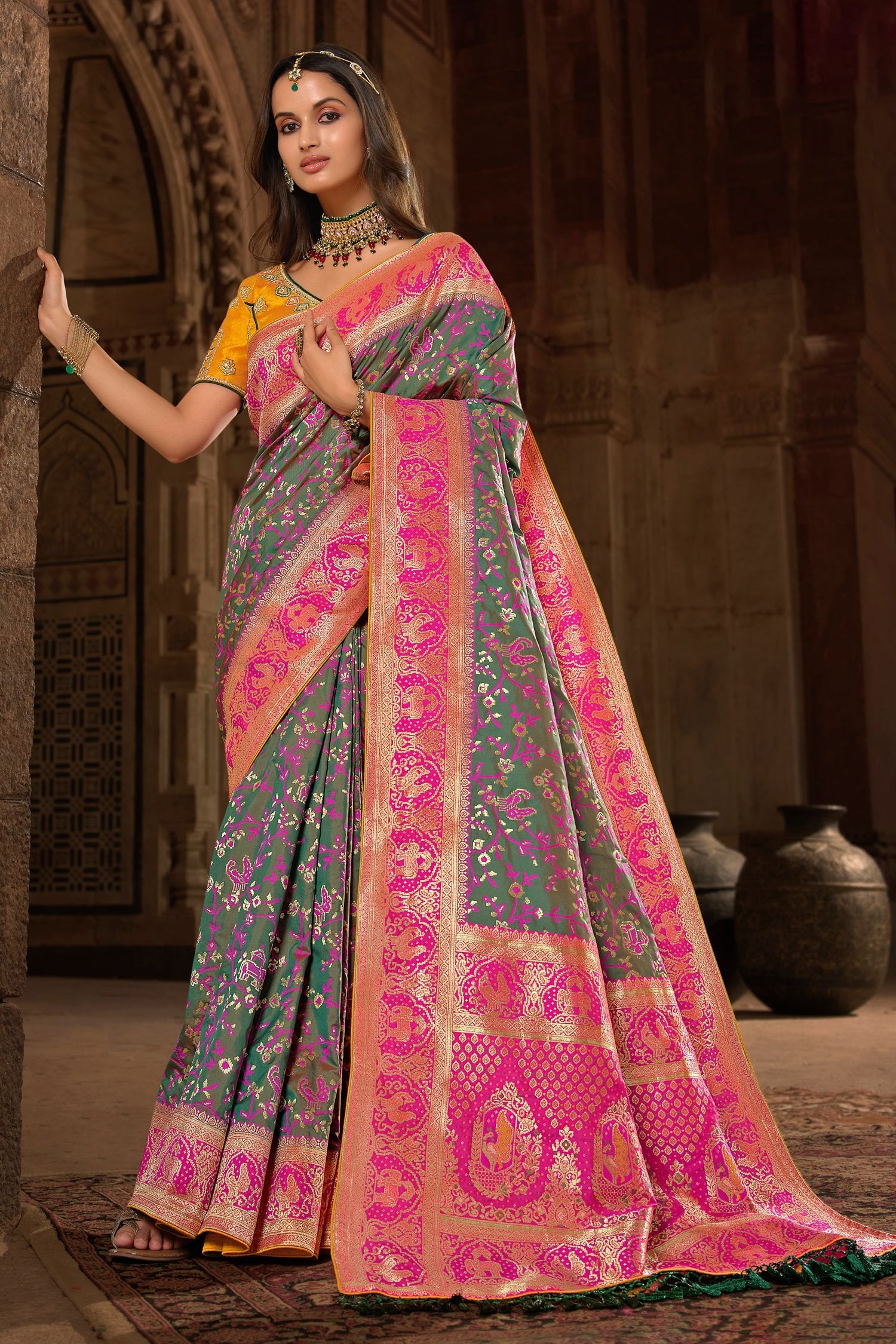 Buy MySilkLove Shuttle Grey Designer Banarasi Woven Silk Saree Online