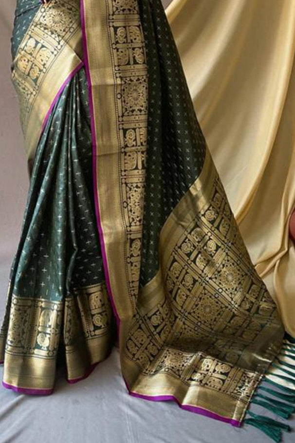 Buy MySilkLove Green Kelp Zari Woven Kanjivaram Silk Saree Online