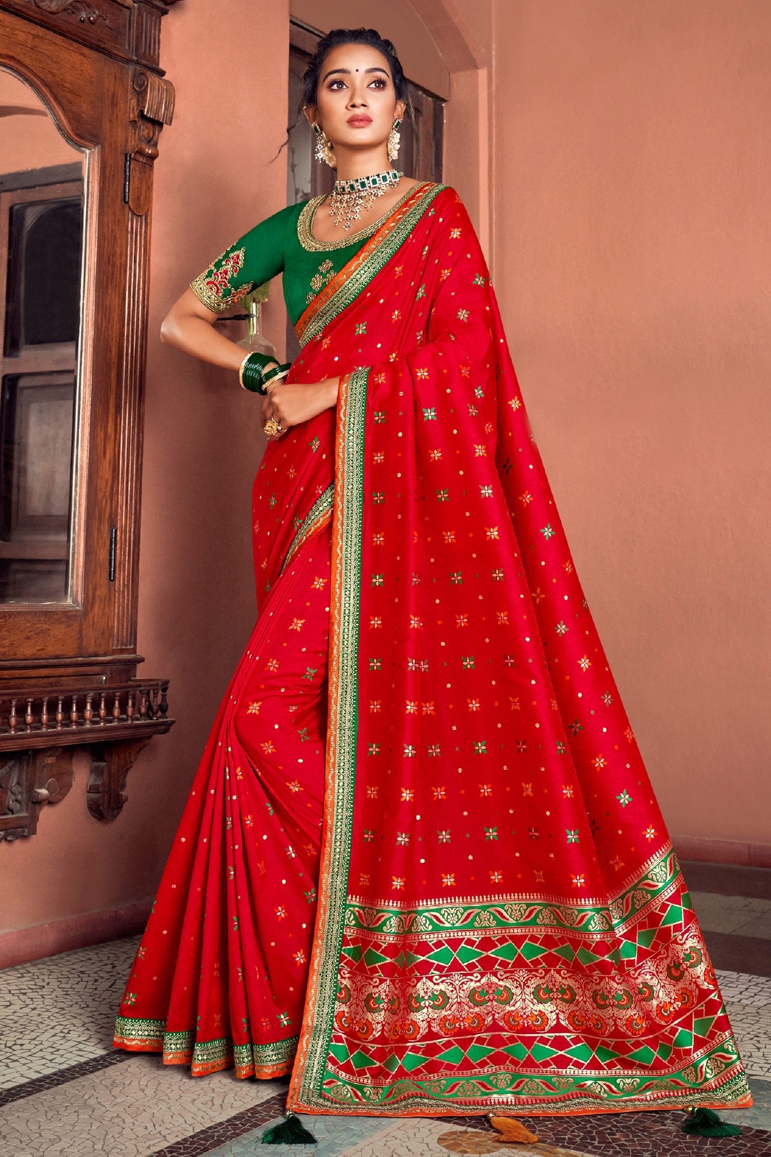 Buy MySilkLove Crimson Red Zari Woven Banarasi Saree Online