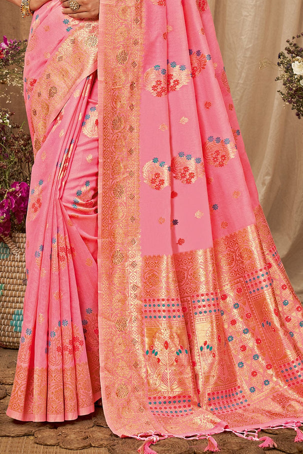 Buy MySilkLove Sea Pink Cotton Saree Online