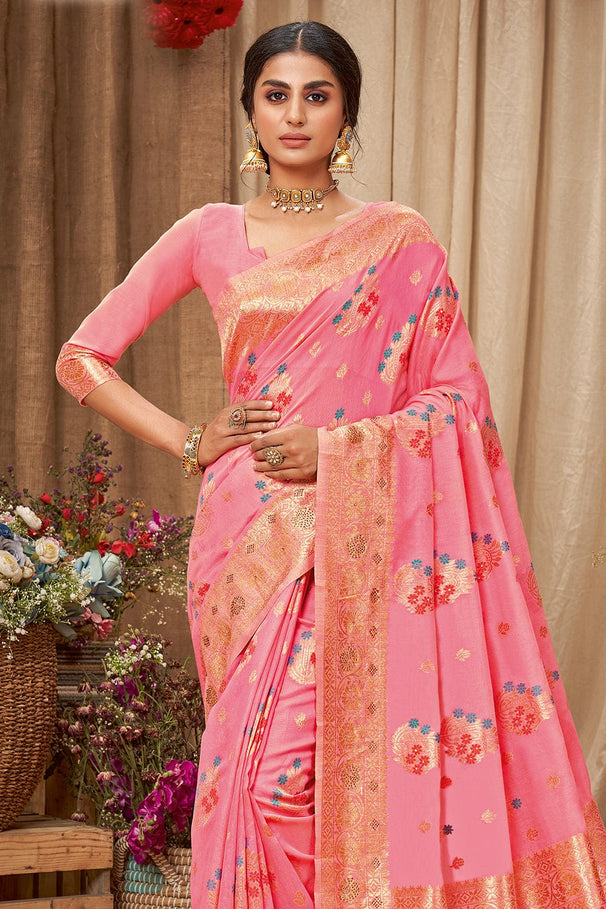 Buy MySilkLove Sea Pink Cotton Saree Online