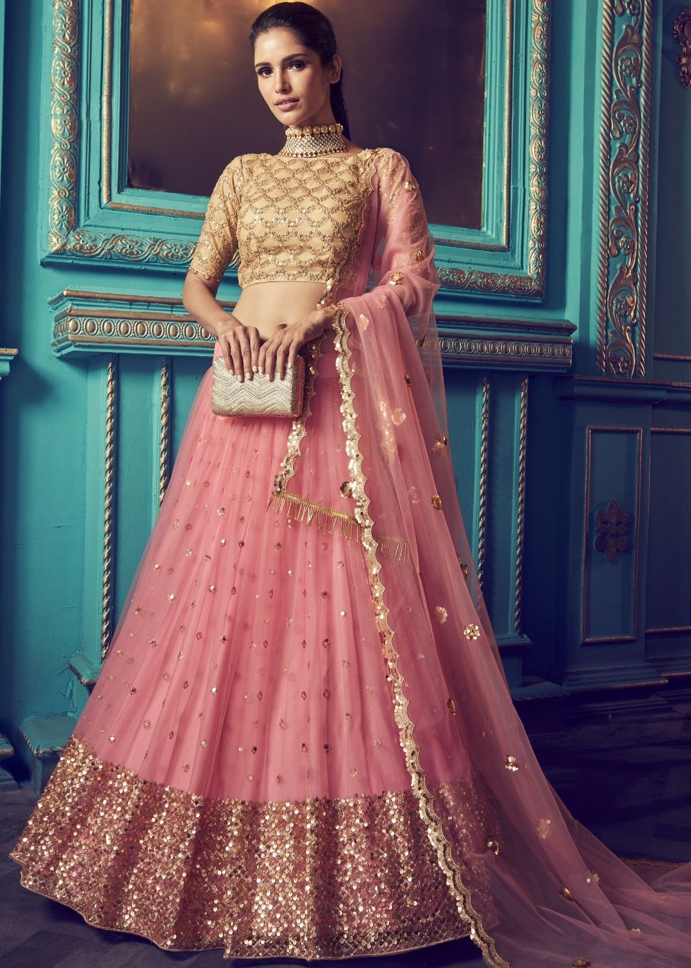 MySilkLove Cerise Pink Designer Soft Net Lehenga Choli