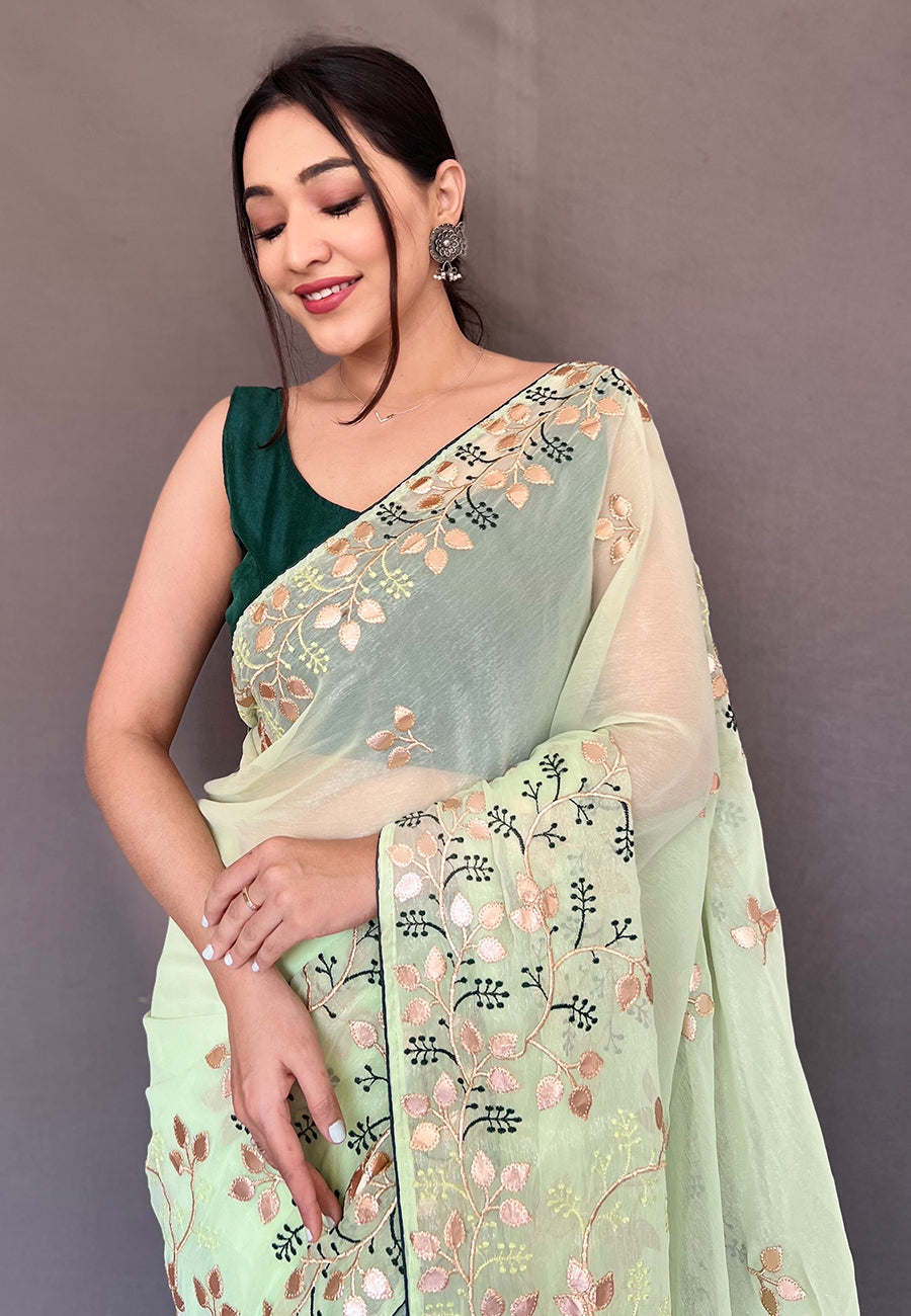 Buy MySilkLove Zanah Green Embroidered Organza Silk Saree Online