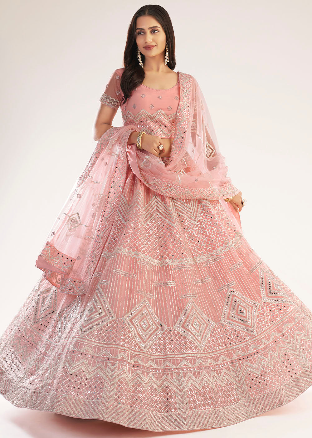 MySilkLove Cavern Pink Net Designer Lehenga Choli