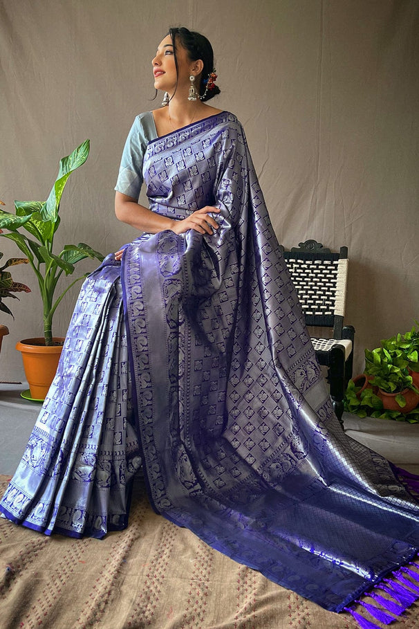 Buy MySilkLove Polo Blue Kanjivaram Silk Saree Online