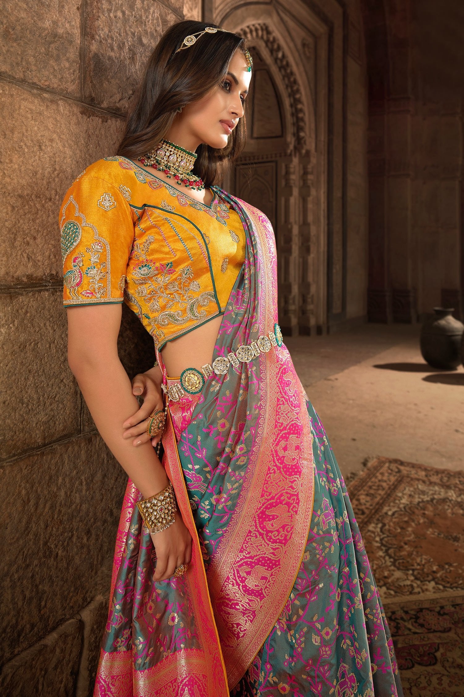 Buy MySilkLove Shuttle Grey Designer Banarasi Woven Silk Saree Online