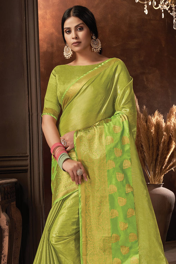 Buy MySilkLove Pastel Green Organza Saree Online