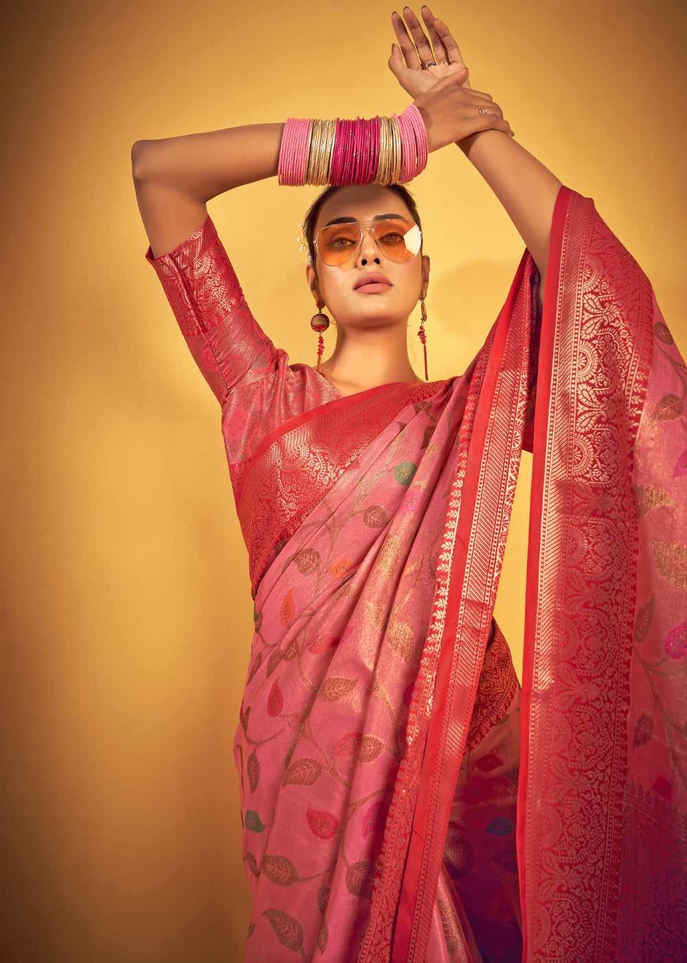 Buy MySilkLove Geraldine Pink Woven Banarasi Brocade Silk Saree Online