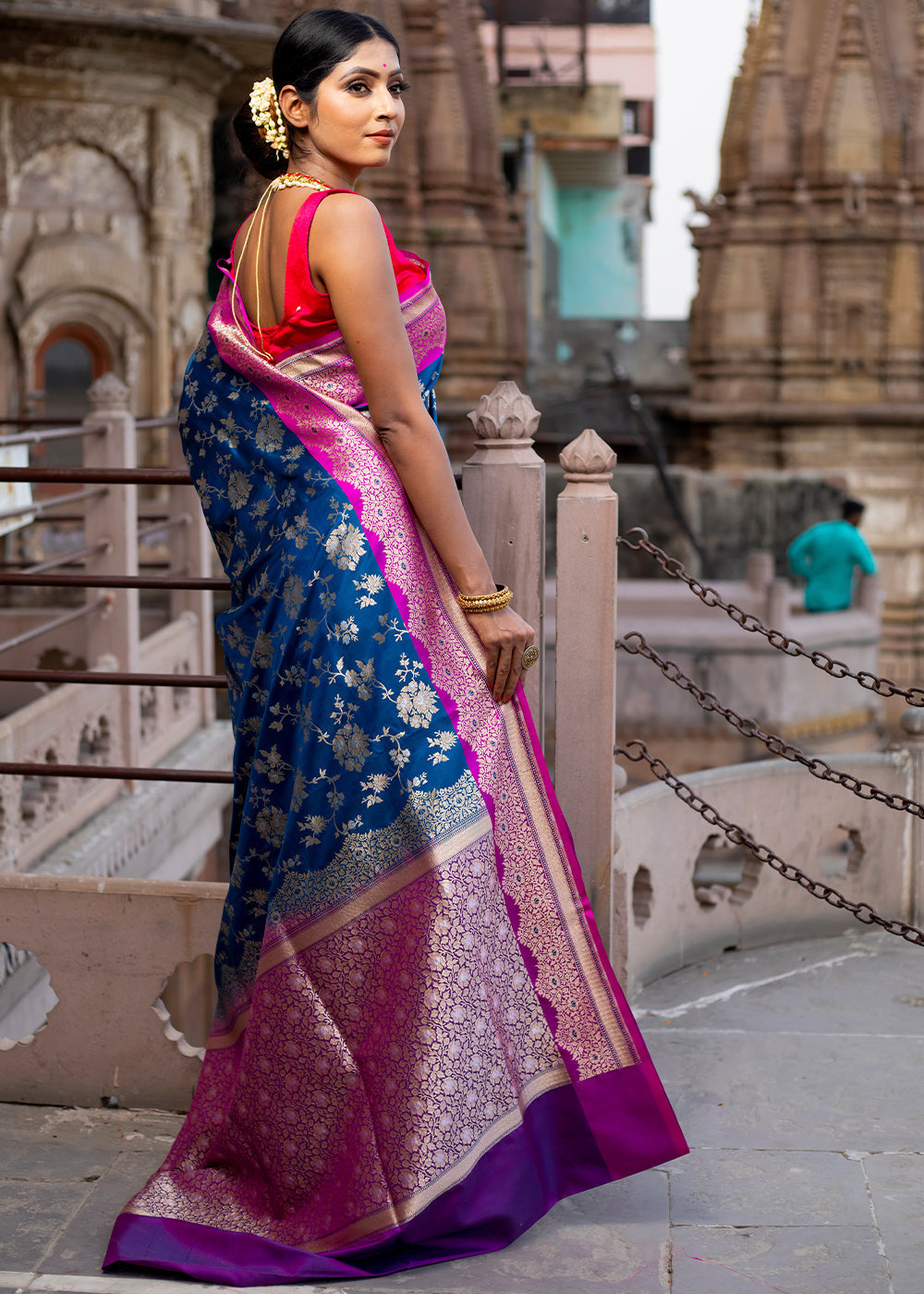 Buy MySilkLove Bahama Blue Hand Woven Katan Pure Silk Saree Online