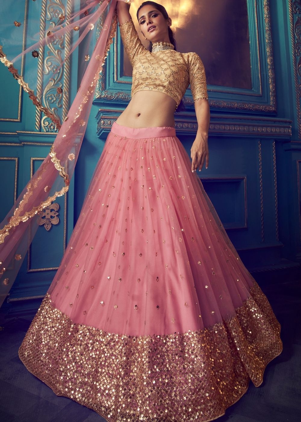 Buy MySilkLove Cerise Pink Designer Soft Net Lehenga Choli Online