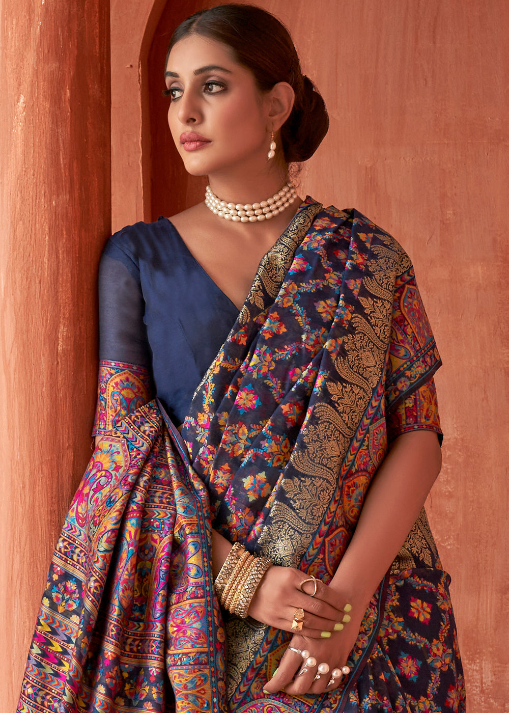 Buy MySilkLove East Bay Blue Banarasi Jamawar Silk Saree Online