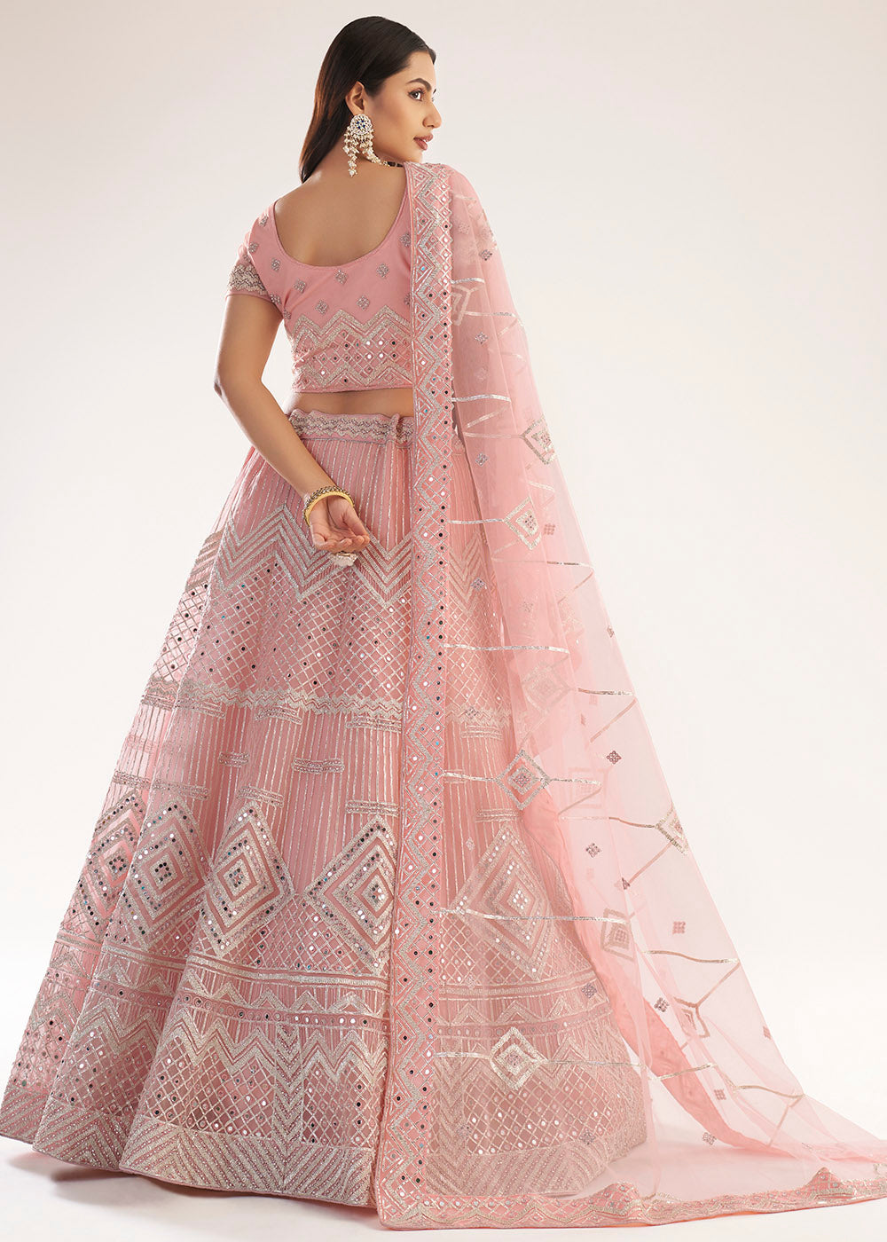 Buy MySilkLove Cavern Pink Net Designer Lehenga Choli Online