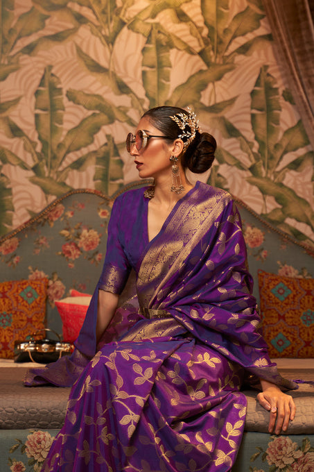 Buy MySilkLove Eminence Purple Zari Woven Kanjivaram Silk Saree Online