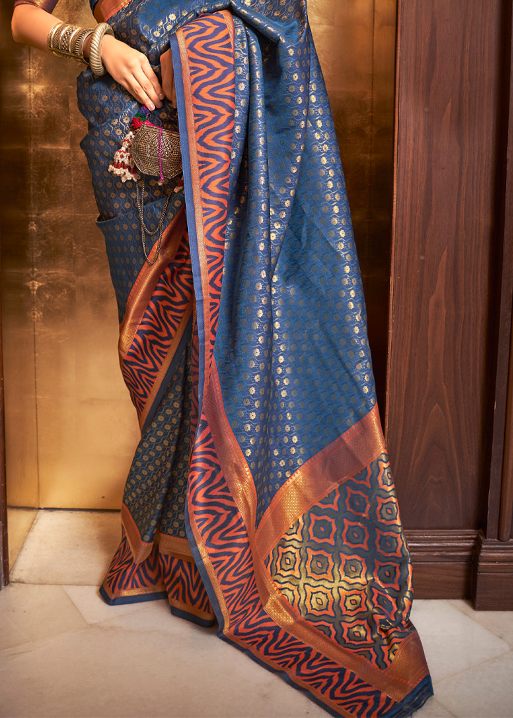 Buy MySilkLove Lynch Blue Woven Banarasi Silk Saree Online