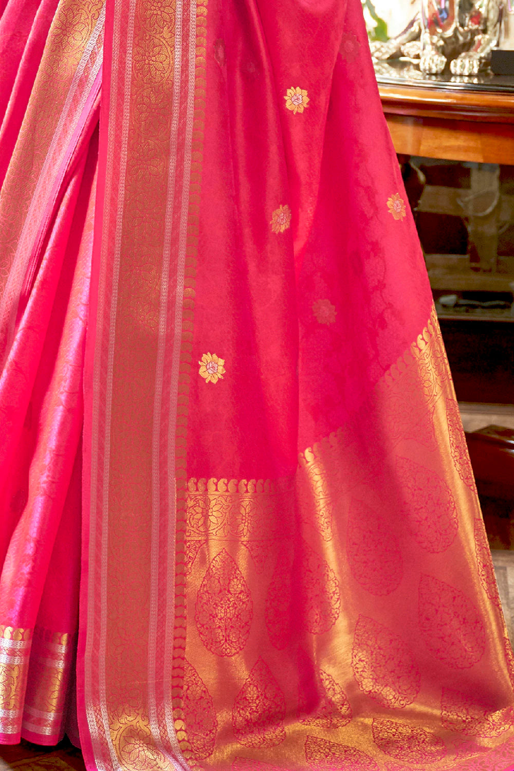 Buy MySilkLove Mandy Pink Woven Kanjivaram Silk Saree Online