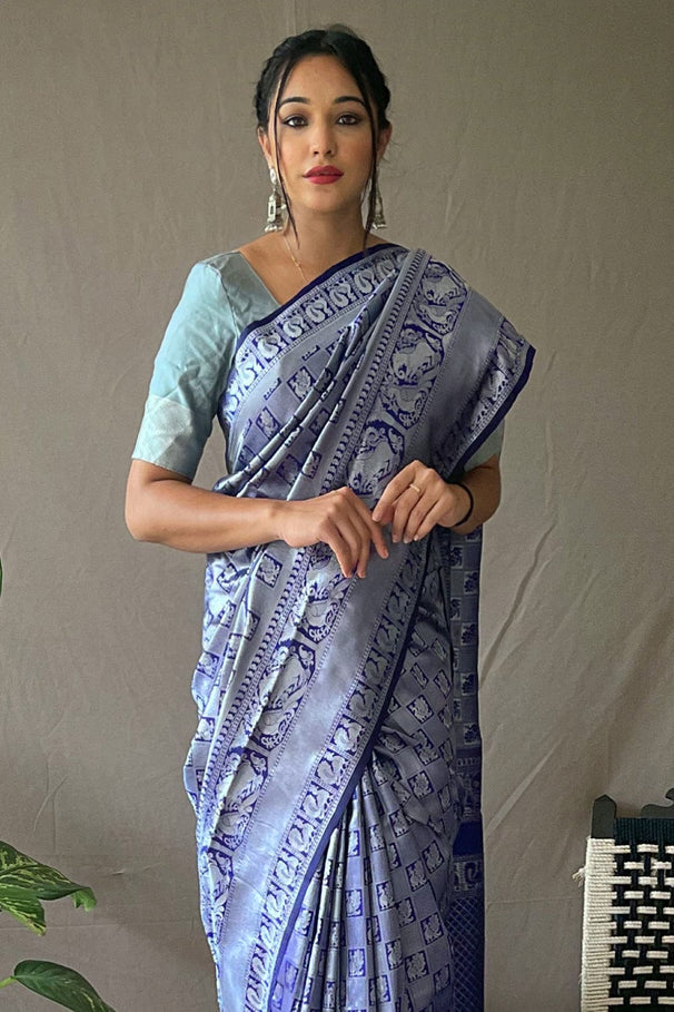 Buy MySilkLove Polo Blue Kanjivaram Silk Saree Online