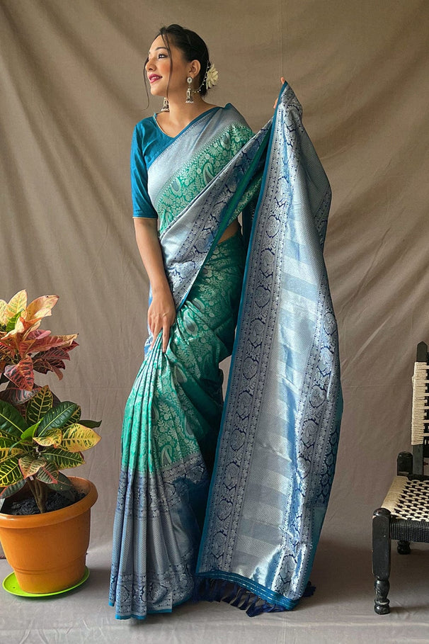 Buy MySilkLove Oxley Blue Kanjivaram Silk Saree Online