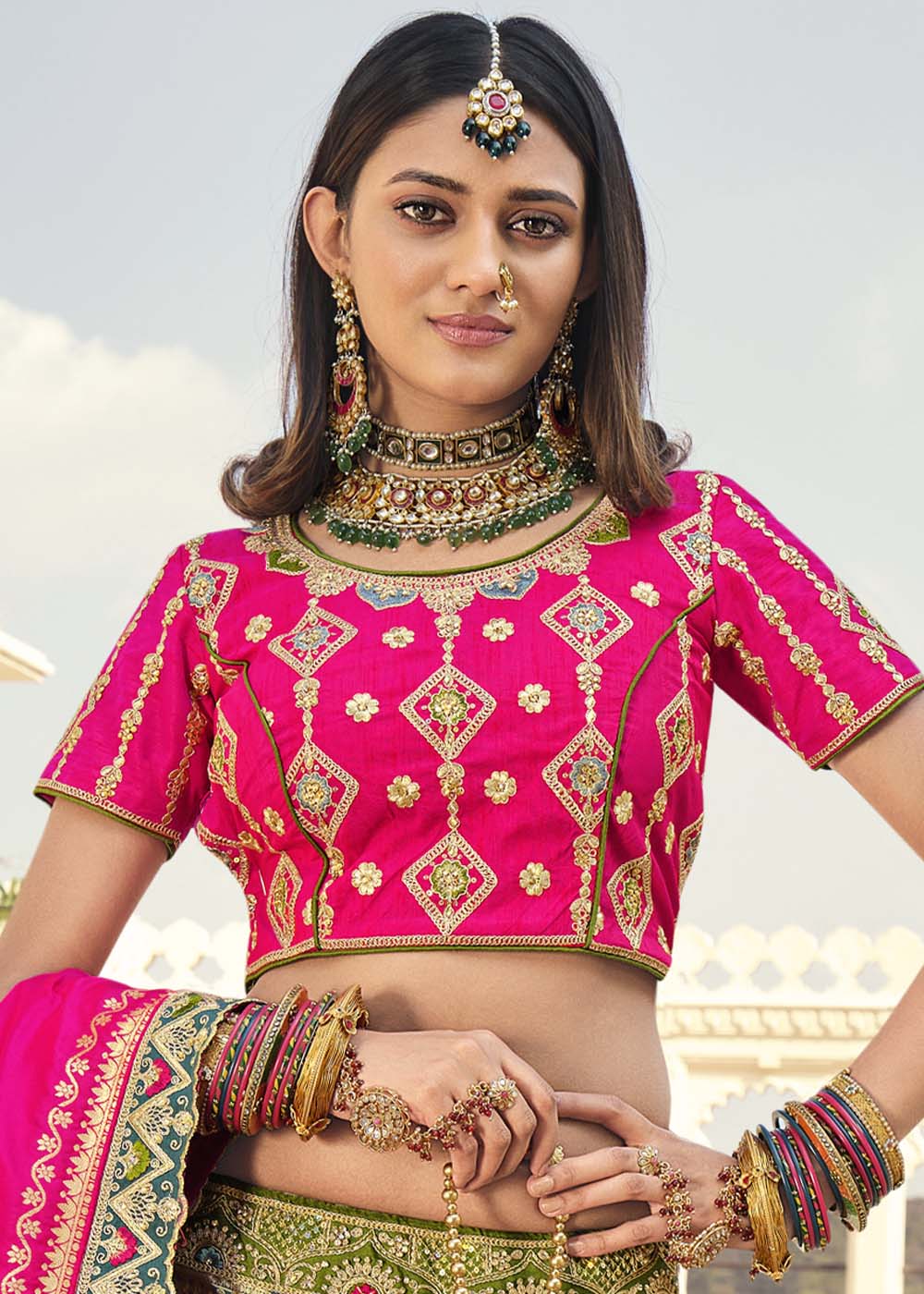 Buy MySilkLove Sark Multi Colour Banarasi Silk Lehenga Choli Online