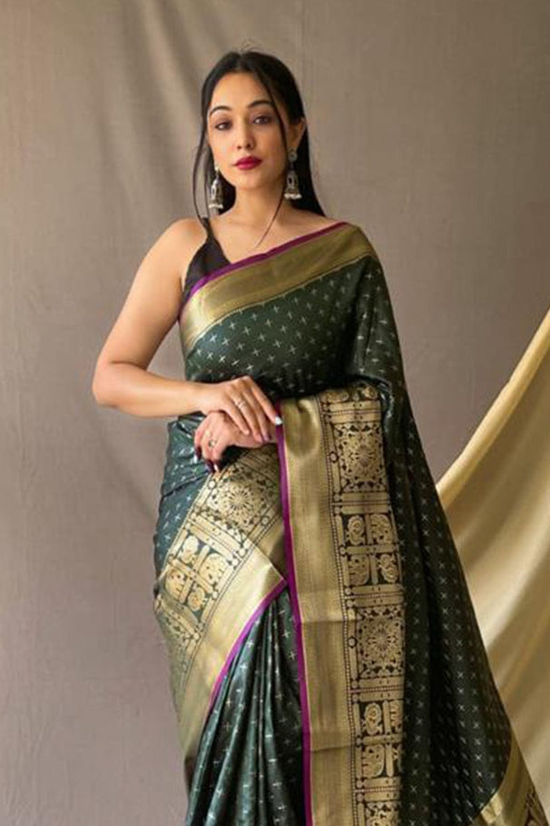 Buy MySilkLove Green Kelp Zari Woven Kanjivaram Silk Saree Online