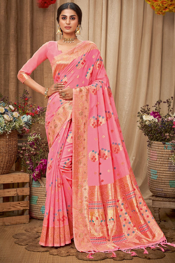 Buy MySilkLove Sea Pink Cotton Saree Online