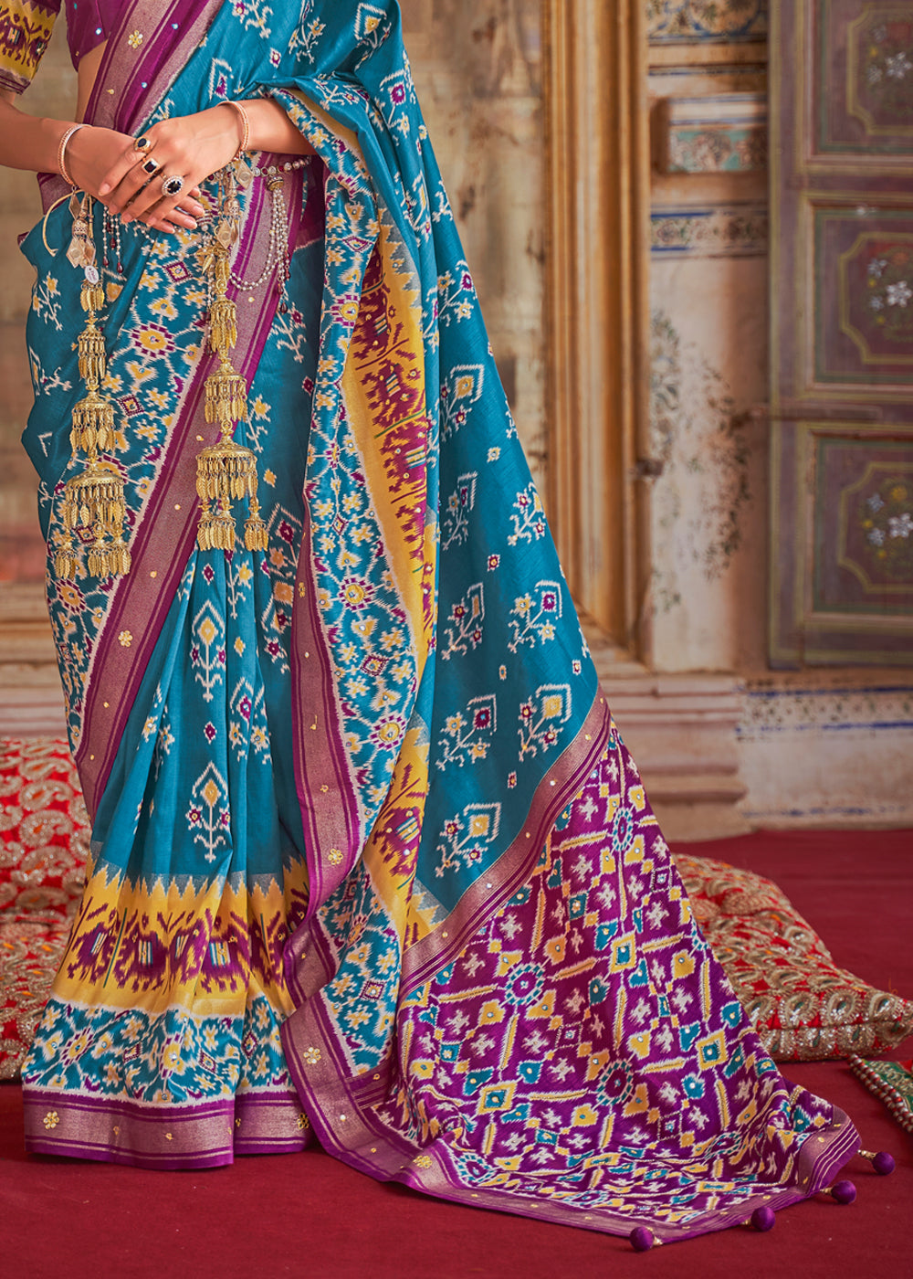 Buy MySilkLove Boston Blue and Purple Woven Patola Silk Saree Online