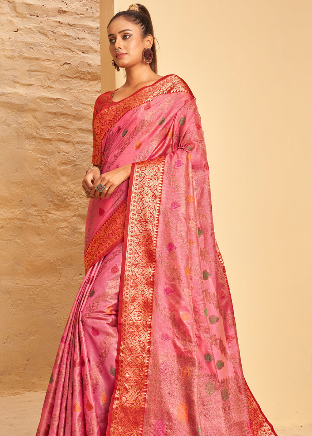 Buy MySilkLove Sundown Pink Woven Banarasi Brocade Silk Saree Online