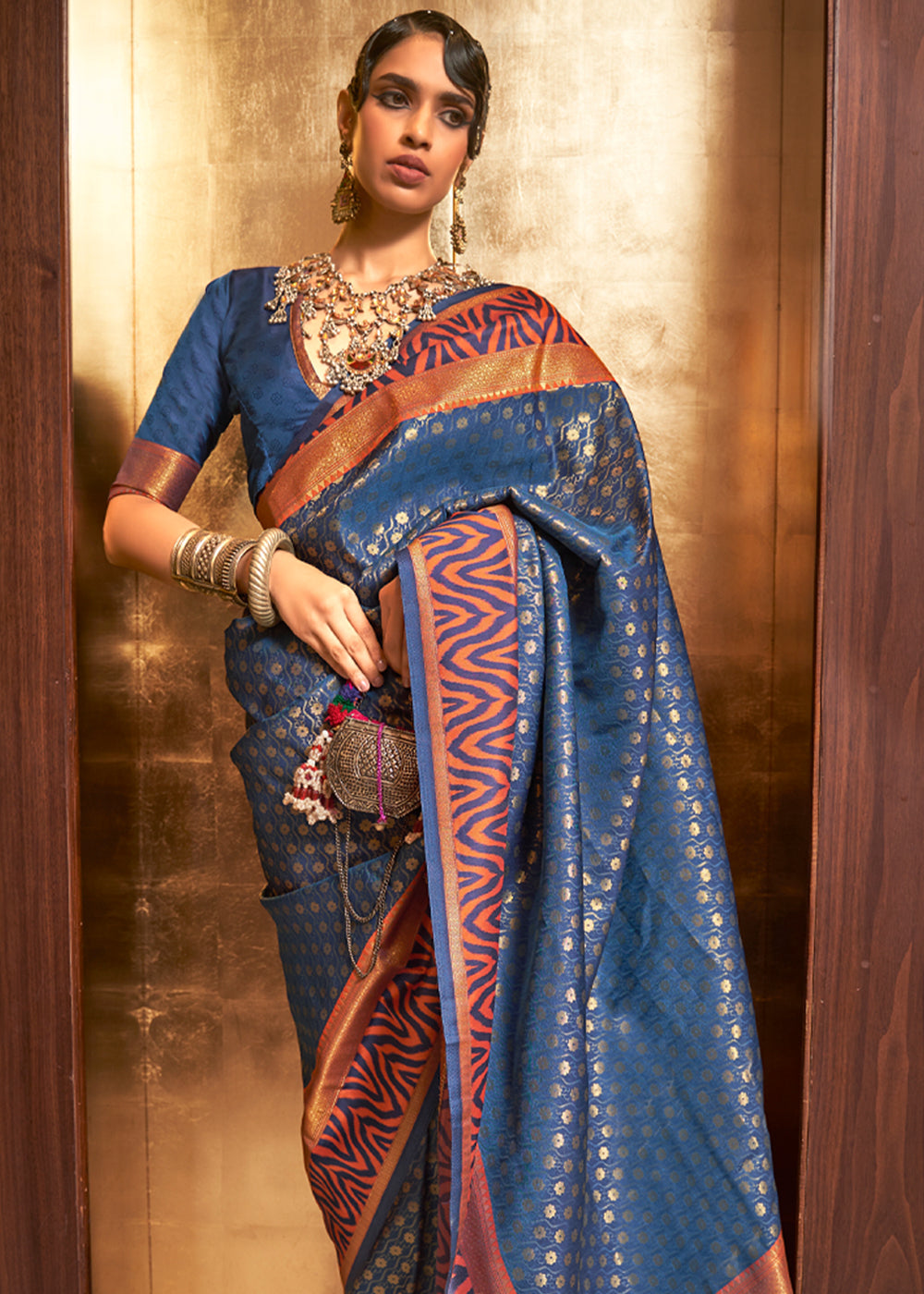 Buy MySilkLove Lynch Blue Woven Banarasi Silk Saree Online