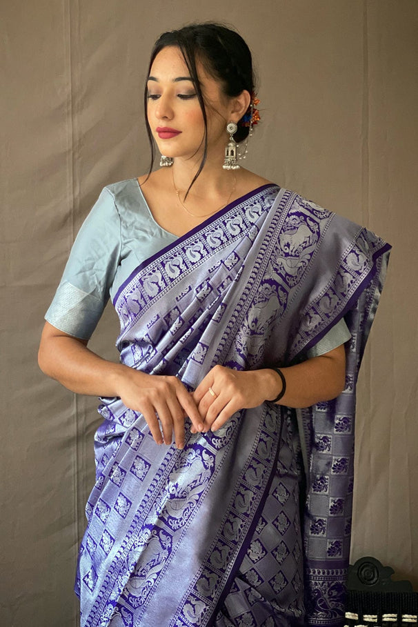 Buy MySilkLove Polo Blue Kanjivaram Silk Saree Online