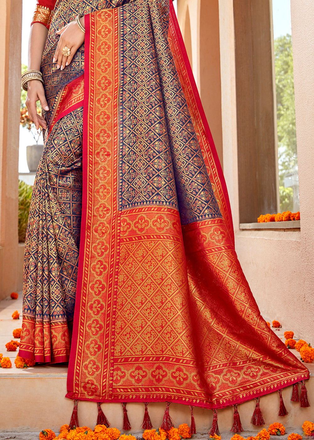 Buy MySilkLove Ferra Blue Woven Banarasi Silk Saree Online