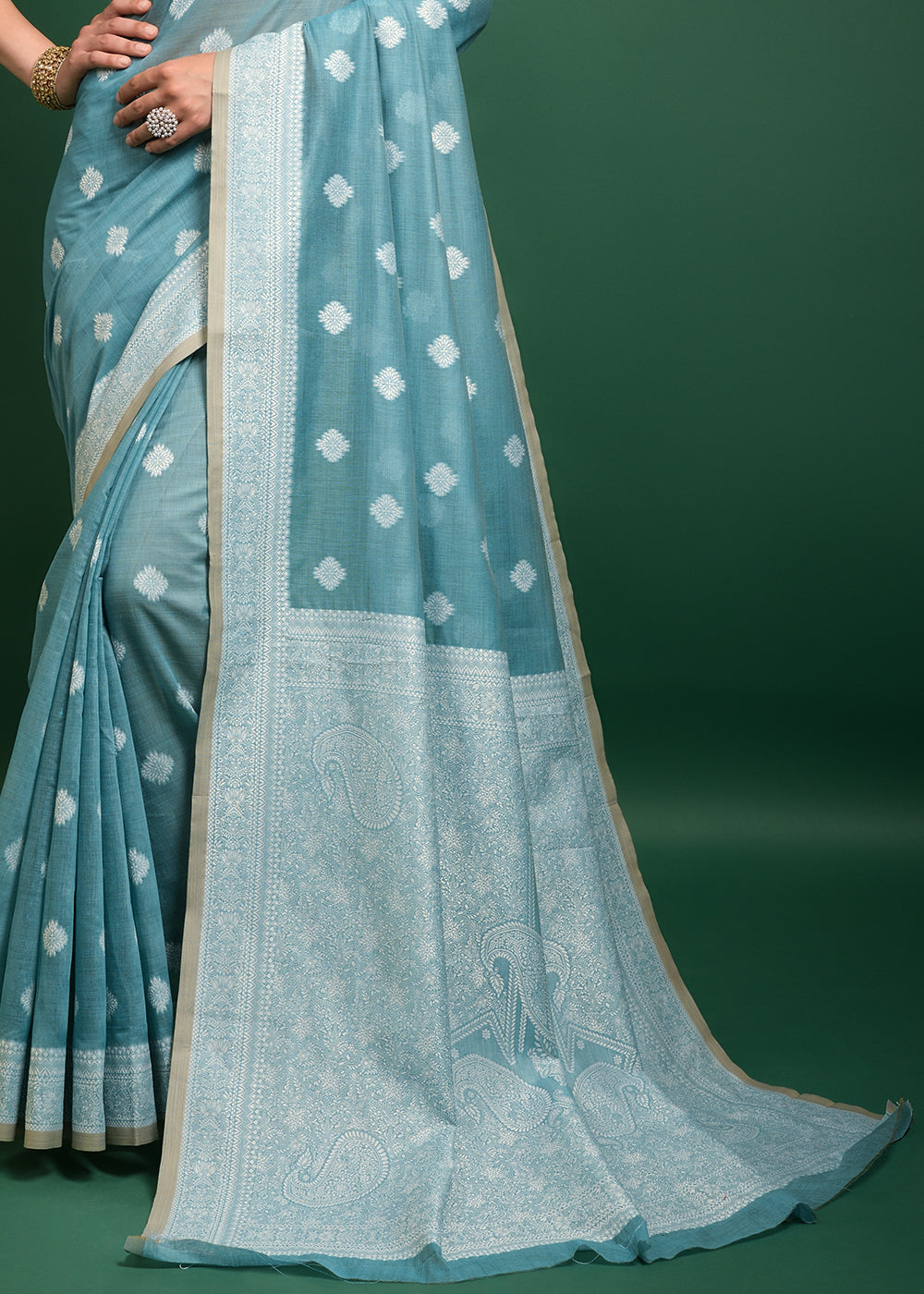 Buy MySilkLove Opal Blue Chikankari Chanderi Cotton Woven Saree Online