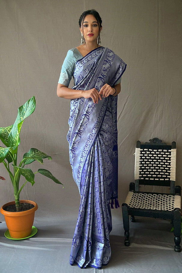 Buy MySilkLove Polo Blue Kanjivaram Silk Saree Online