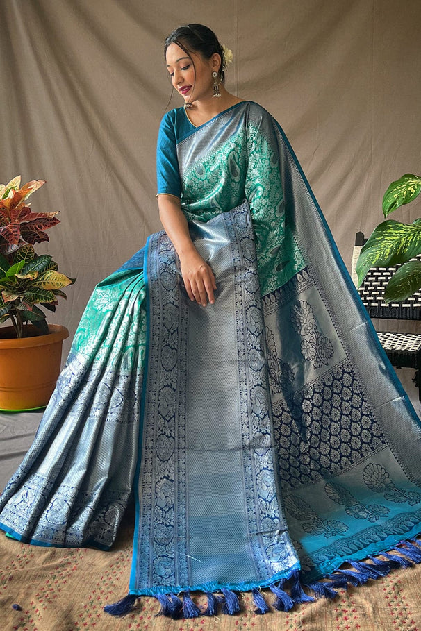 Buy MySilkLove Oxley Blue Kanjivaram Silk Saree Online