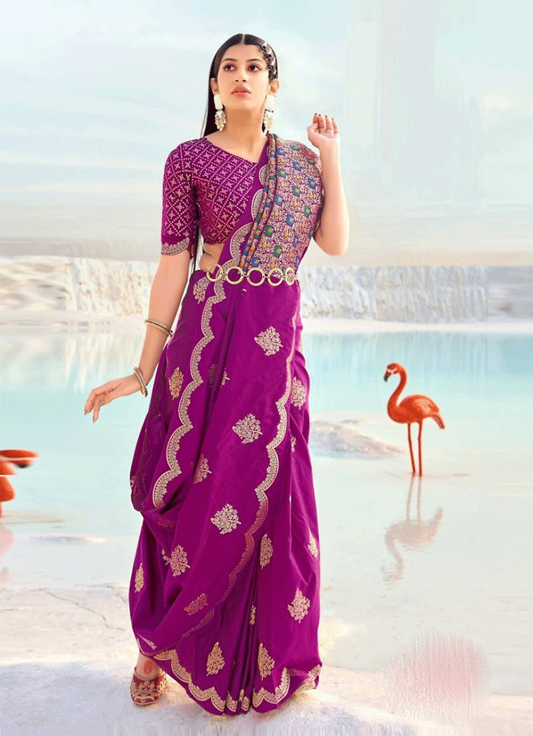 Buy MySilkLove Mystic Rose Purple Zari Woven Banarasi Saree Online