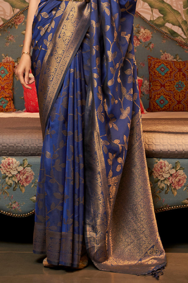 Buy MySilkLove East Bay Blue Zari Woven Kanjivaram Silk Saree Online