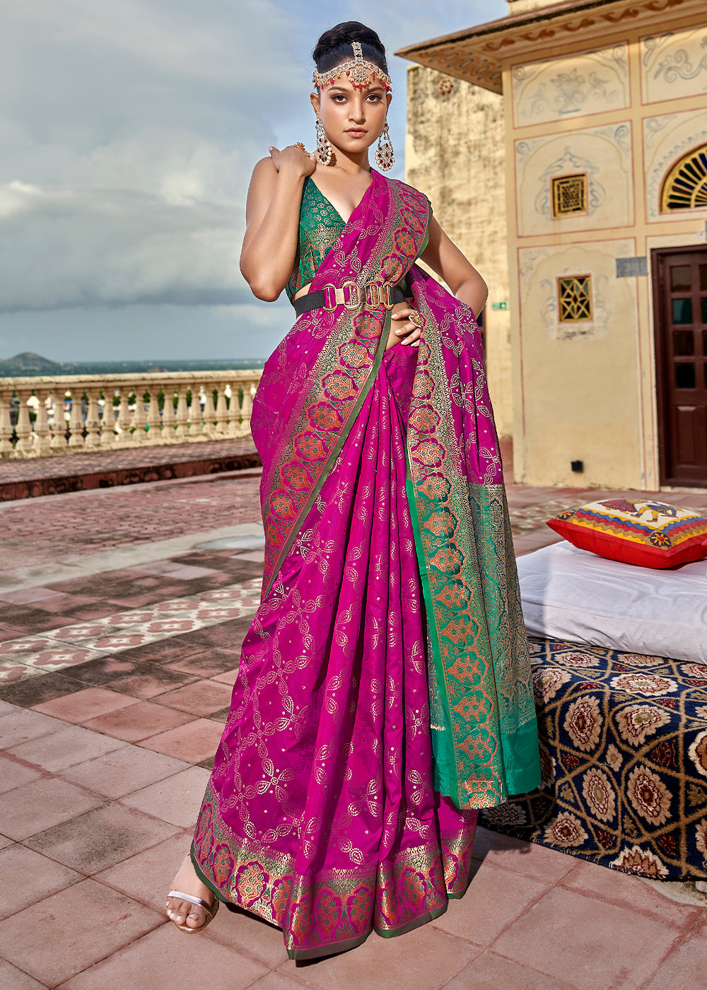 Buy MySilkLove Rouge Purple and Green Woven Soft Silk Saree Online